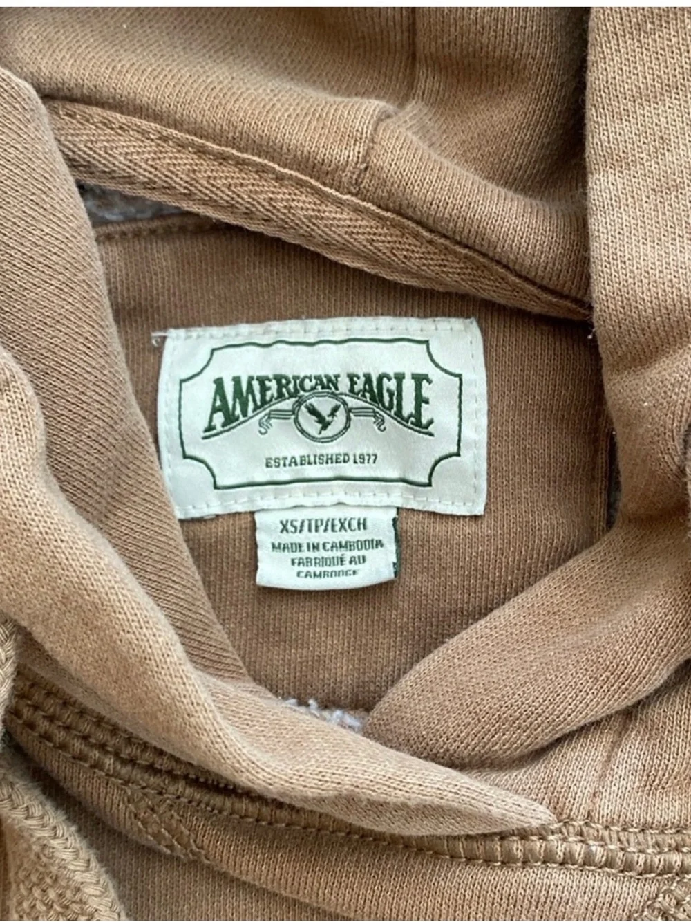 American Eagle Tan Oversized Side-Slit Hoodie-XS - Picture 2 of 10